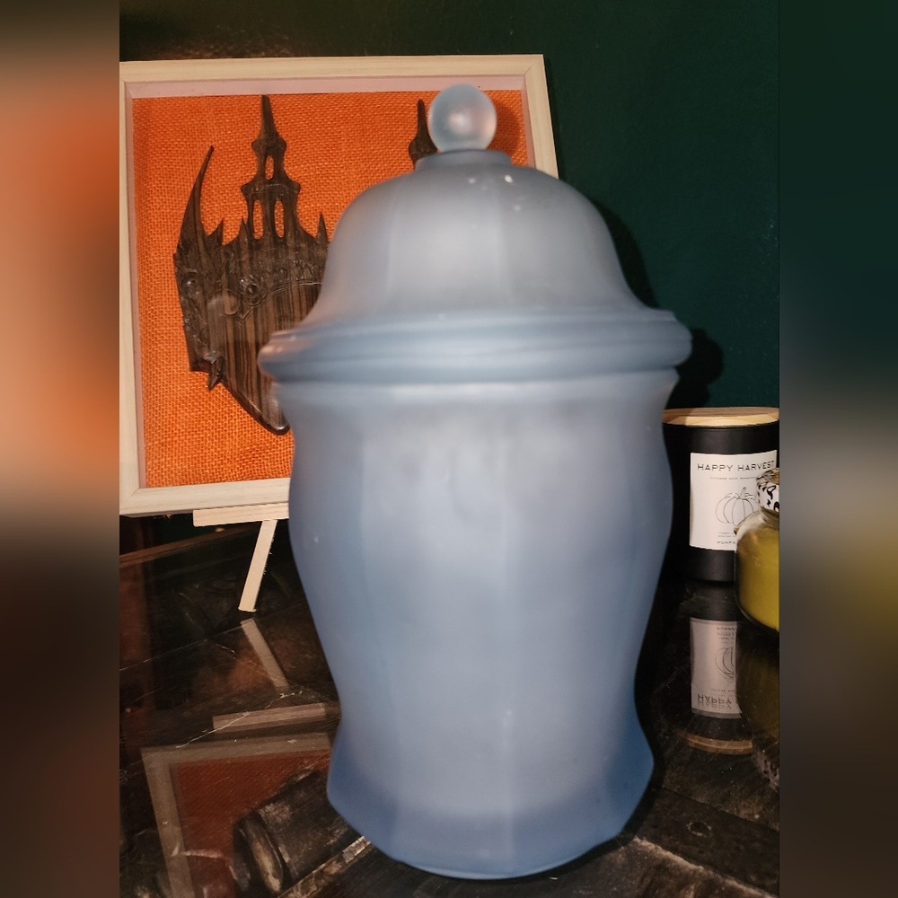 Vintage Ginger Jar Frosted Blue Glass